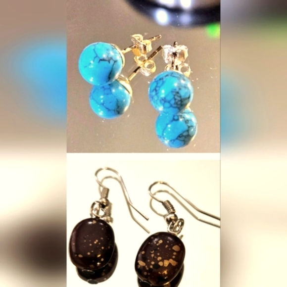 Faux Stone Earring Set Featuring Southwest Tourquise Studs - Picture 2 of 7